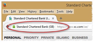 SSL Security on Standard Chartered Bank UAE