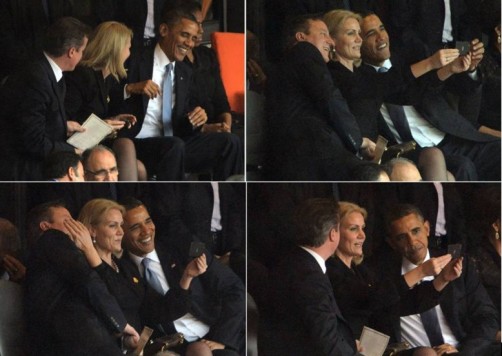 Selfie of Barak Obama,David Cameron and Helle Thorning Schmidt